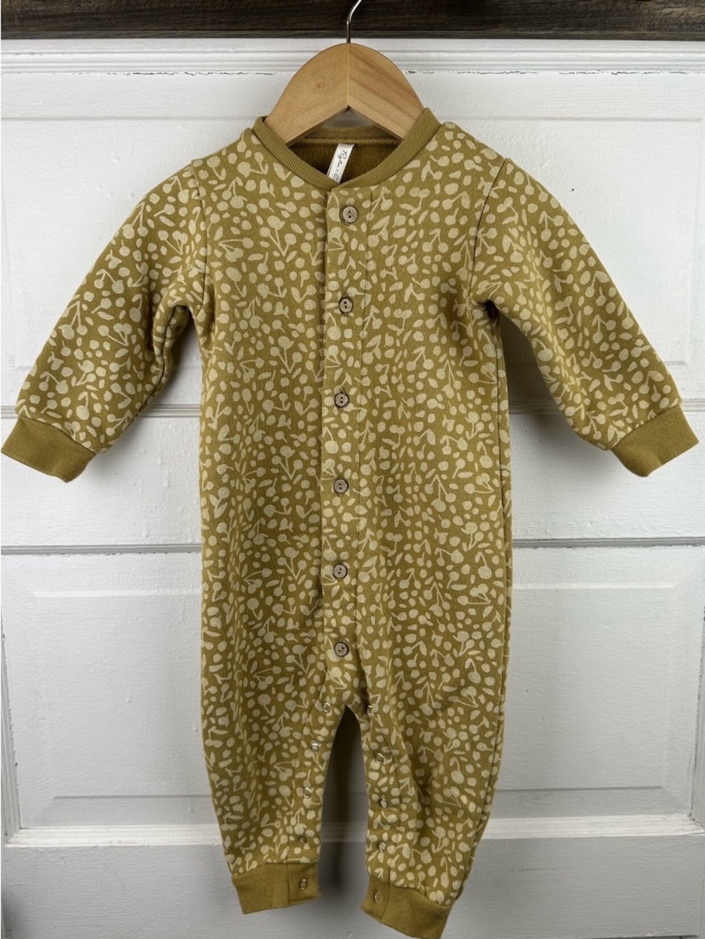 Rylee + Cru Mustard Leaf-Print One-Piece Romper